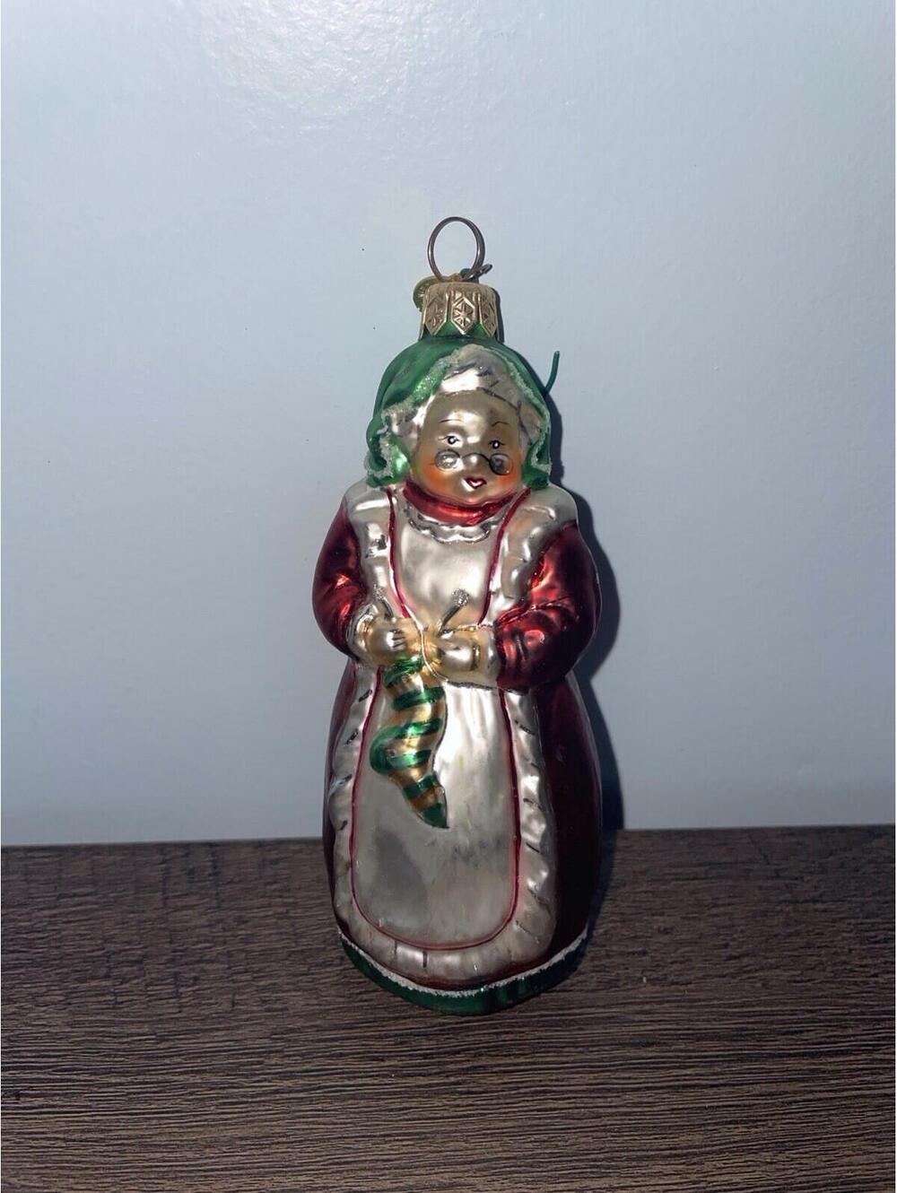 Christopher Radko Glass Ornament Mrs Santa Knitting Stocking Christmas 5”